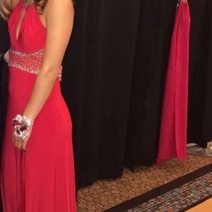 red mesh prom dress